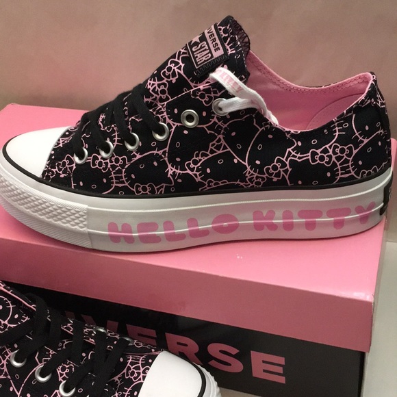 converse hello kitty platform black shoes